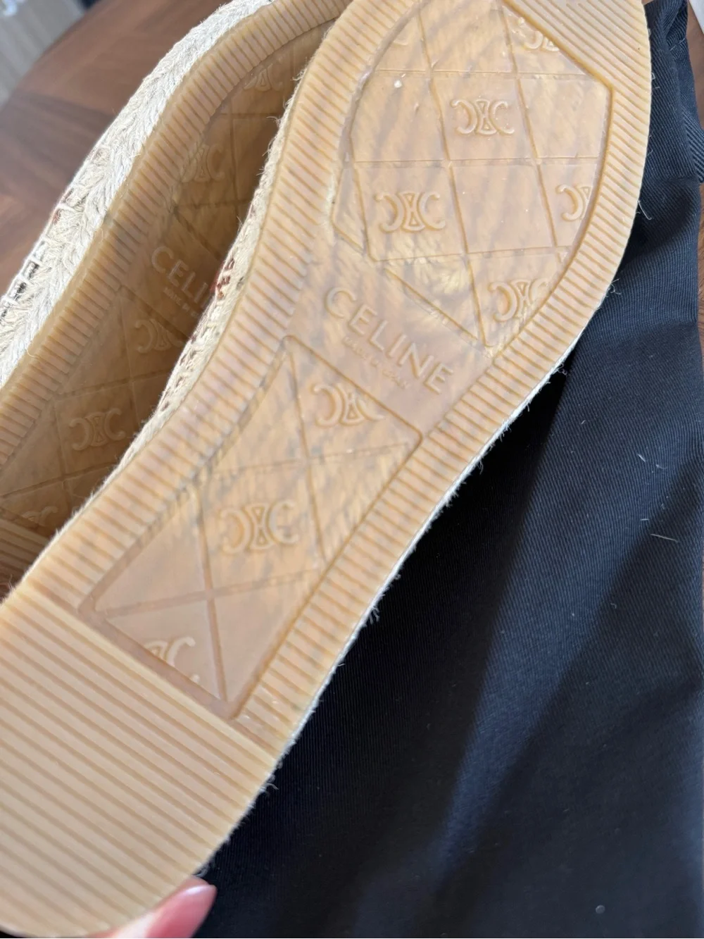 CELINE Cream & Brown Logo Espadrille Slip-Ons, 38